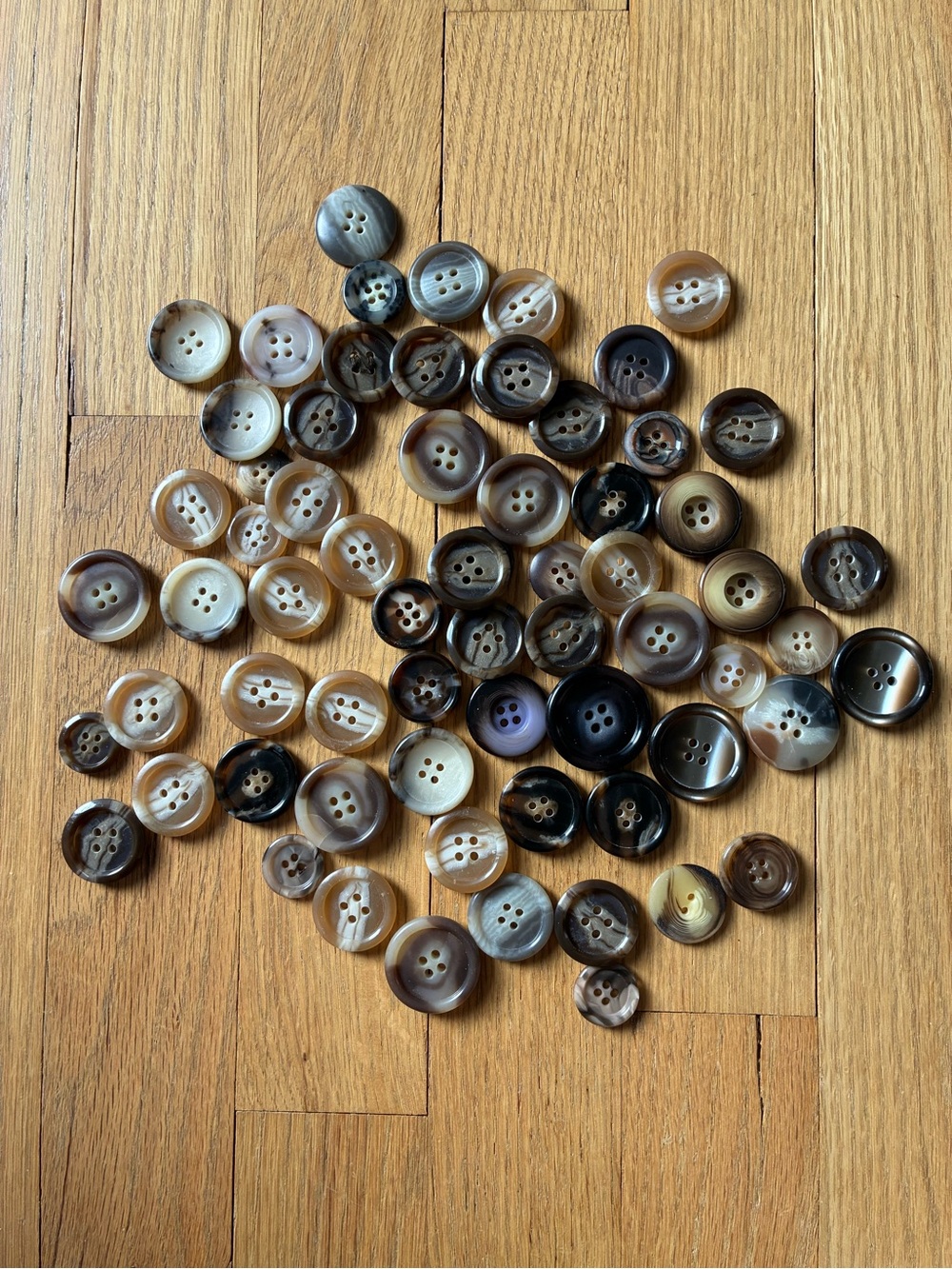 65 Vintage brown, tan, grey, sewing buttons, plastic, resin 1950s to 1980s